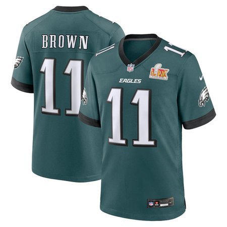 Men's Philadelphia Eagles #11 A.J. Brown Midnight Green Super Bowl LIX Game Player Jersey